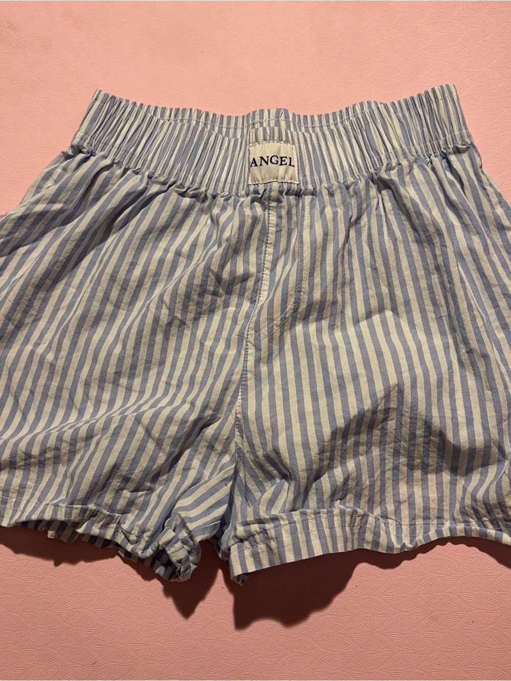 Angel Light Blue and White Striped Elastic-Waist Shorts